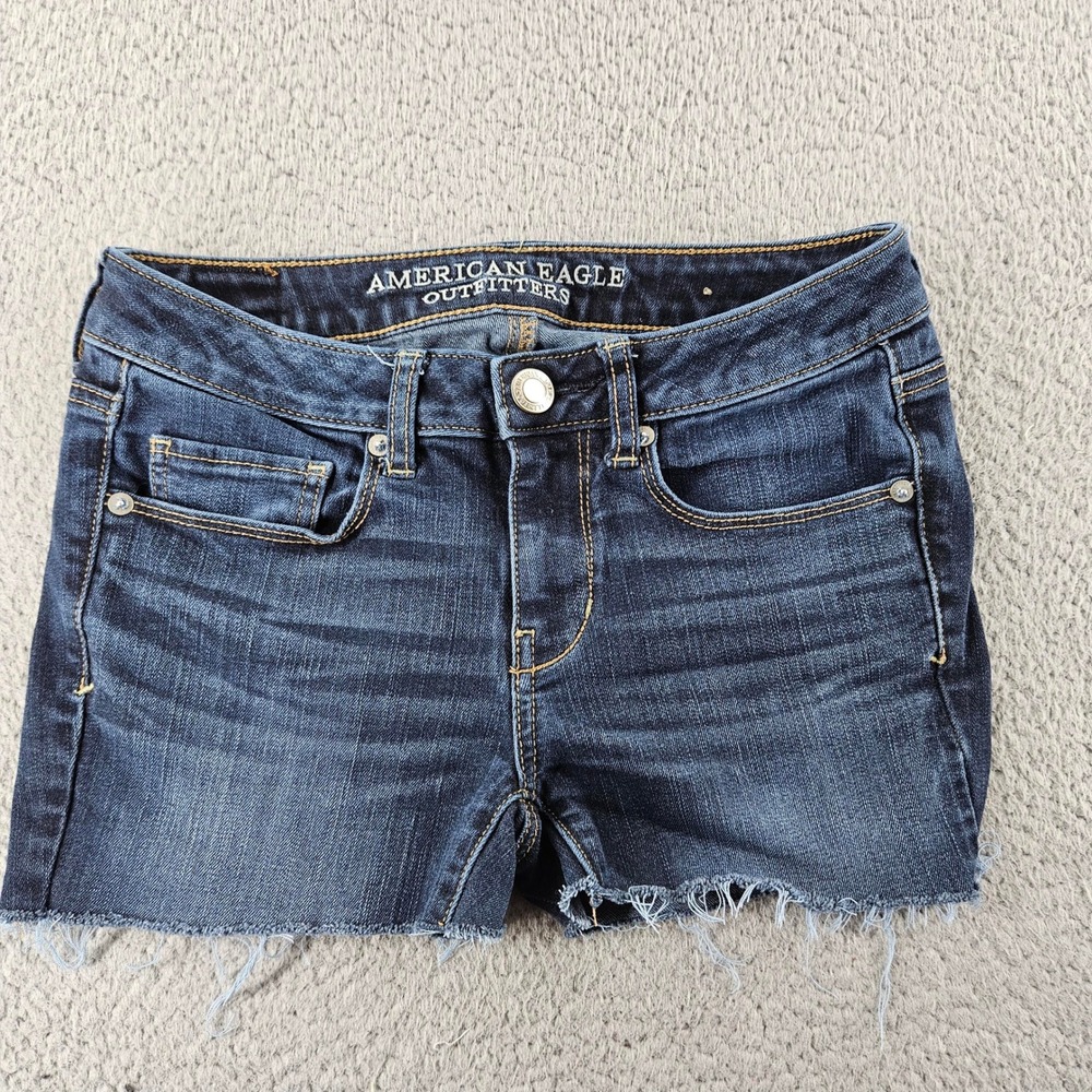 American Eagle Skinny Cutoff Jean Shorts Womens 4 Blue Stretch Denim Low Rise
